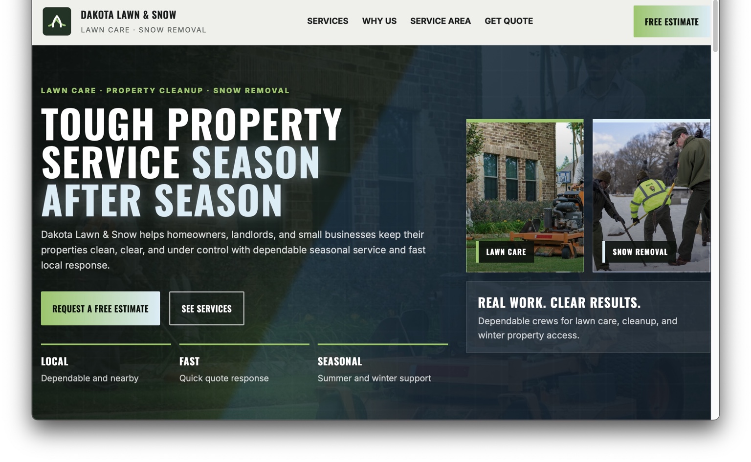 Dakota Lawn and Snow demo website preview