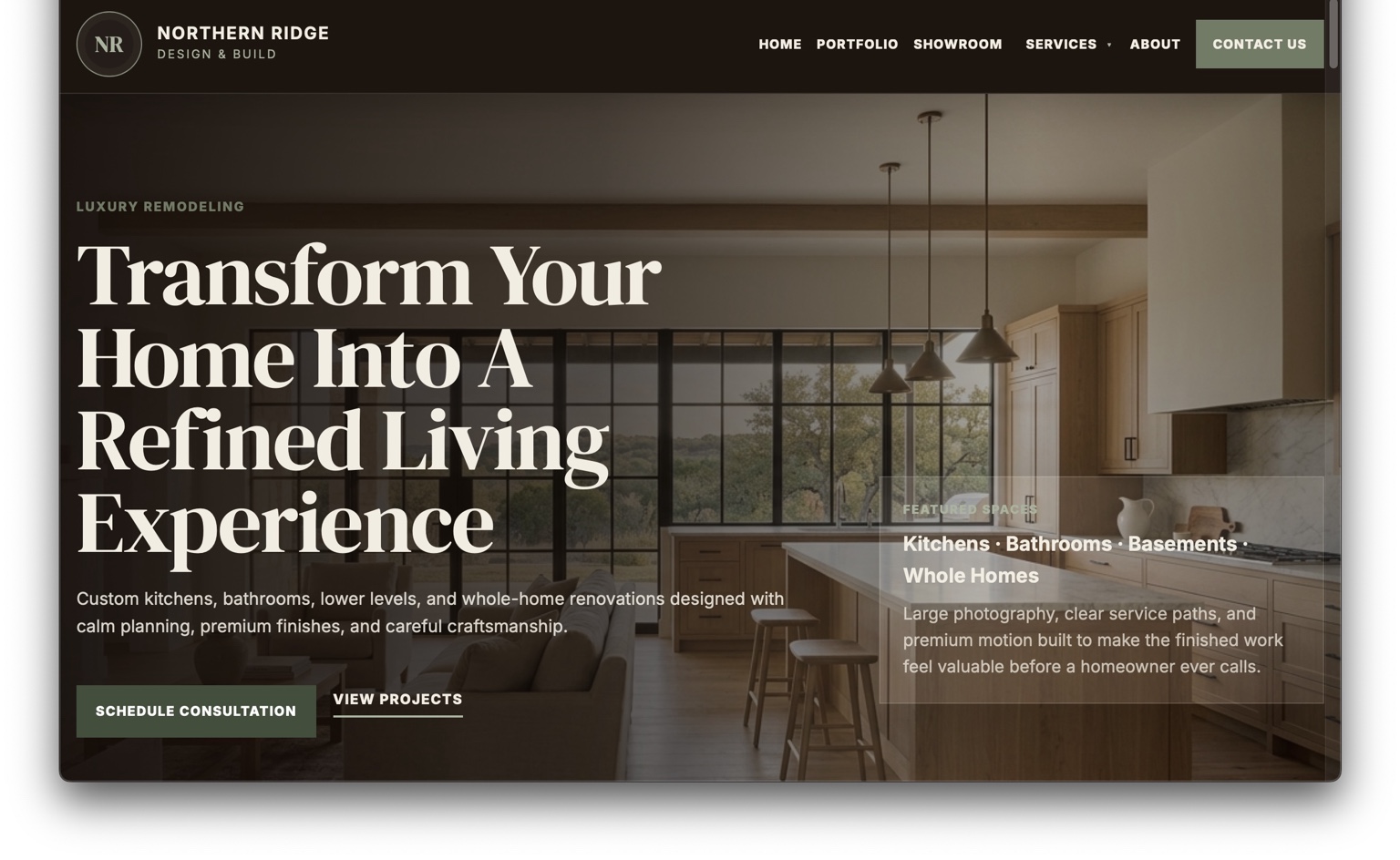 Northern Ridge Design Build demo website preview